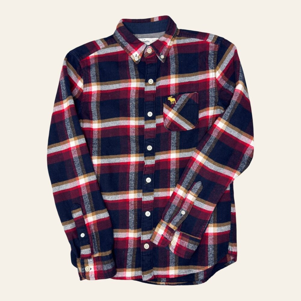 VTG Y2K Abercrombie Cotton Plaid Flannel BtnDown Shirt 11/12 Gorpcore Holiday